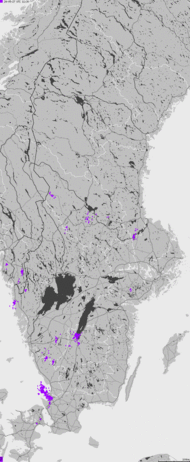 Storm report map of Sweden