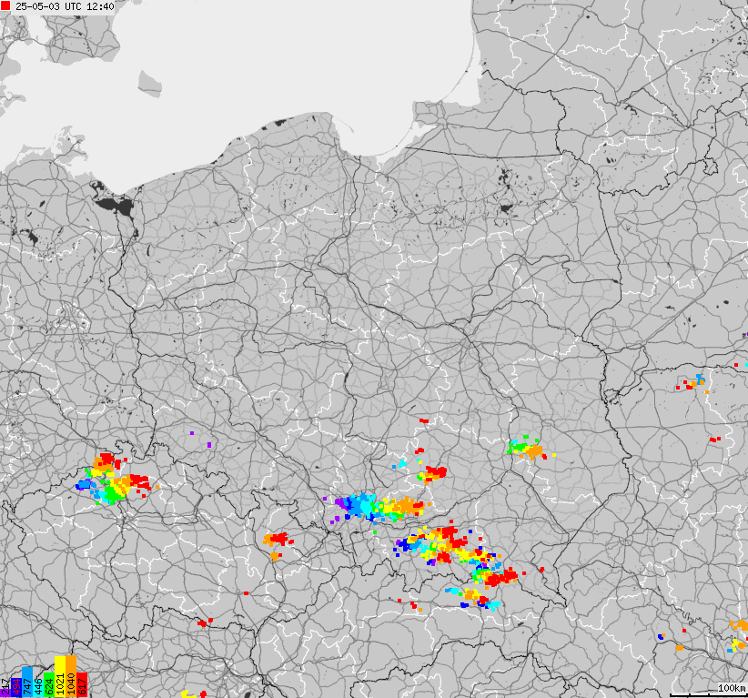 Map of lightnings across Poland