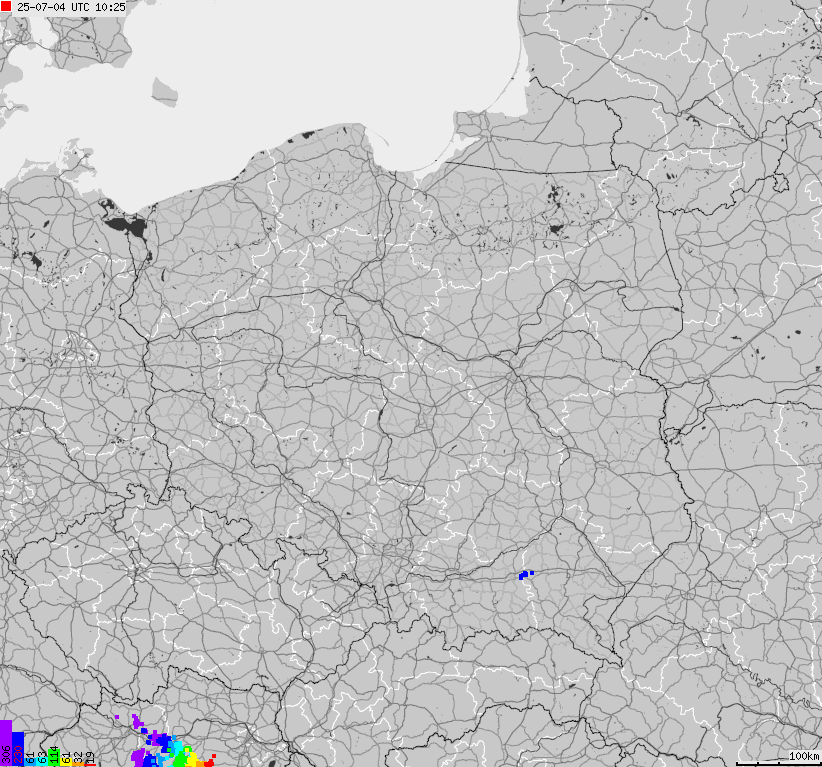 Map of lightnings across Poland