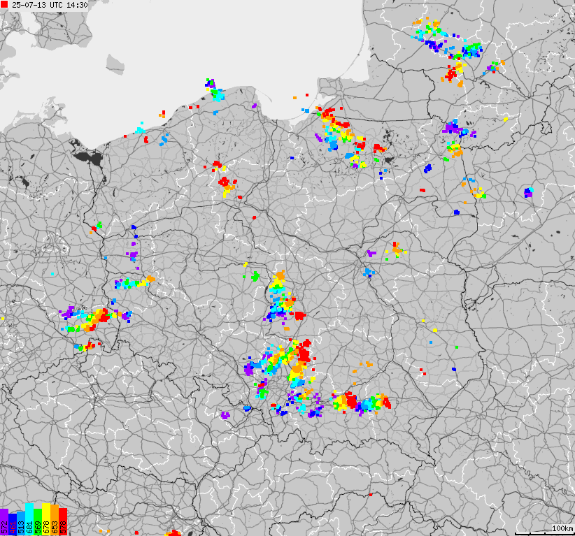 Mapa wyładowań atmosferycznych na obszarze Polski