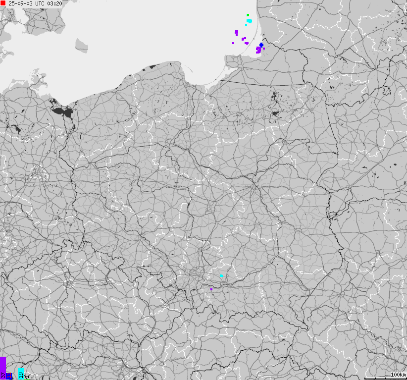 Mapa wyładowań atmosferycznych na obszarze Polski