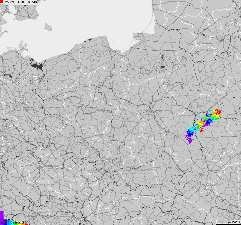 Map of lightnings across Poland