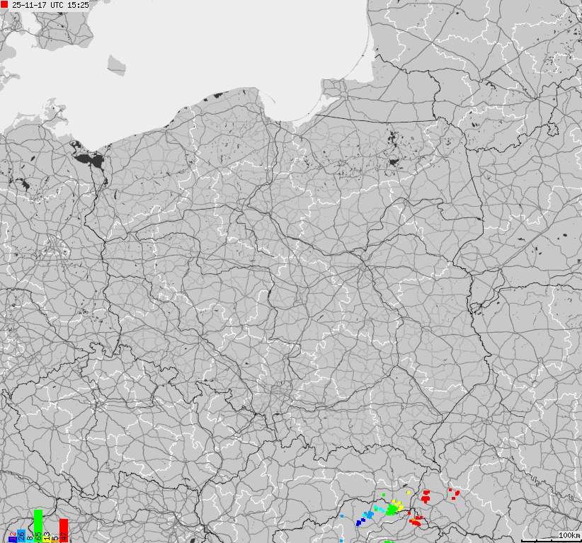 Map of lightnings across Poland