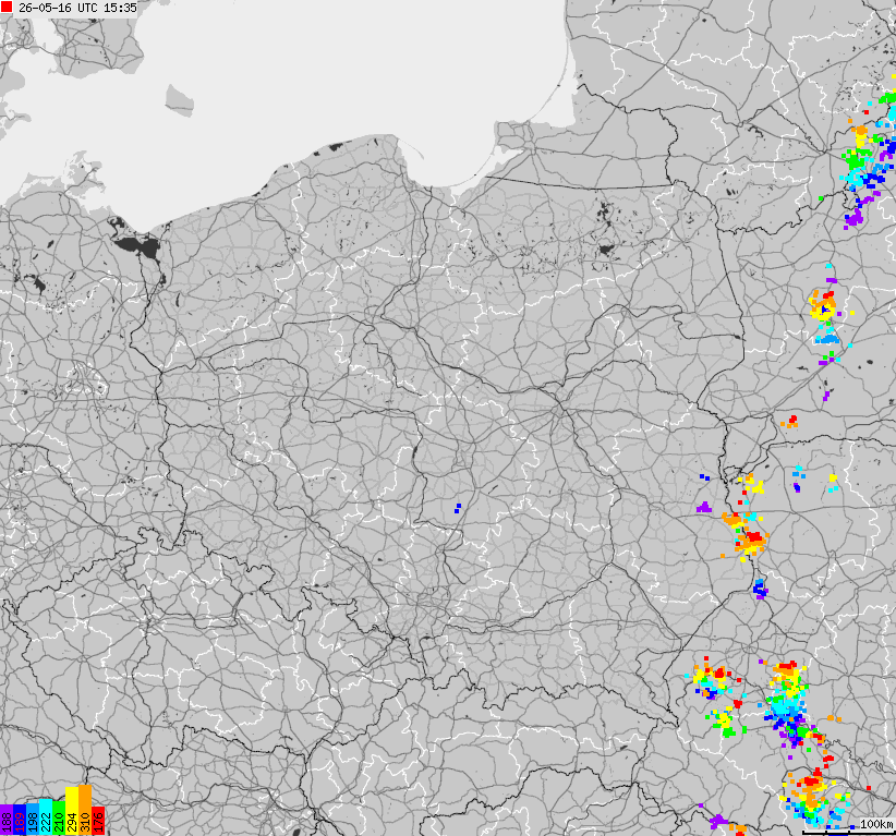 Map of lightnings across Poland