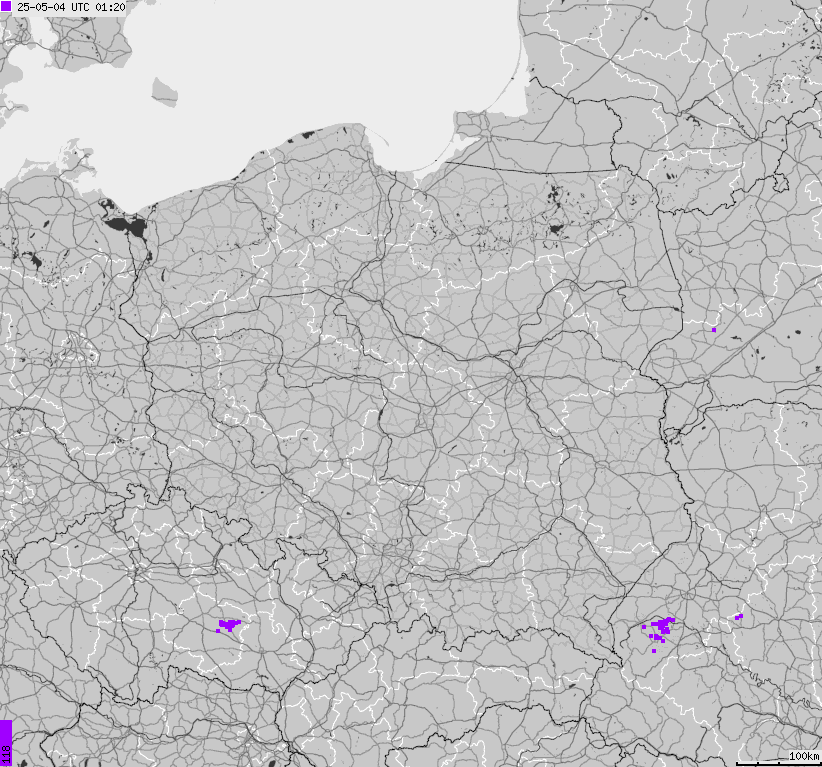 Map of lightnings across Poland