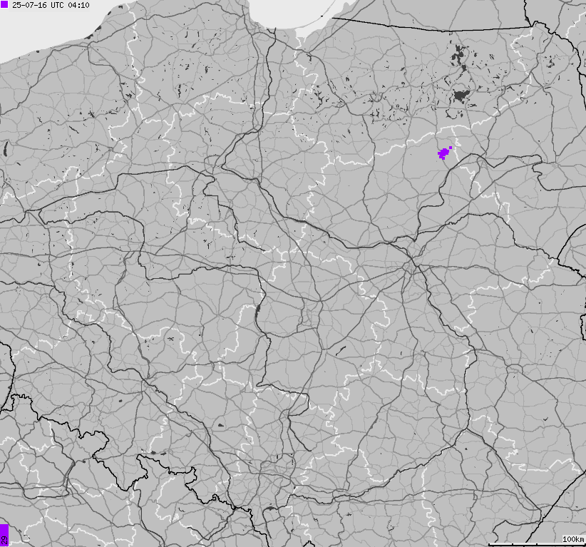 Map of lightnings across Poland