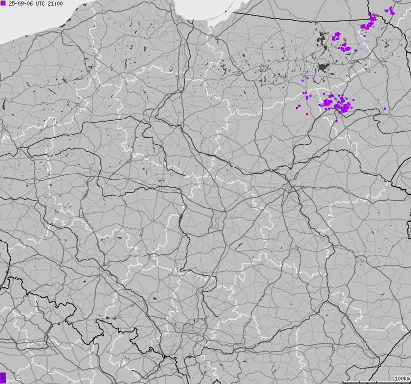 Mapa wyładowań atmosferycznych na obszarze Polski