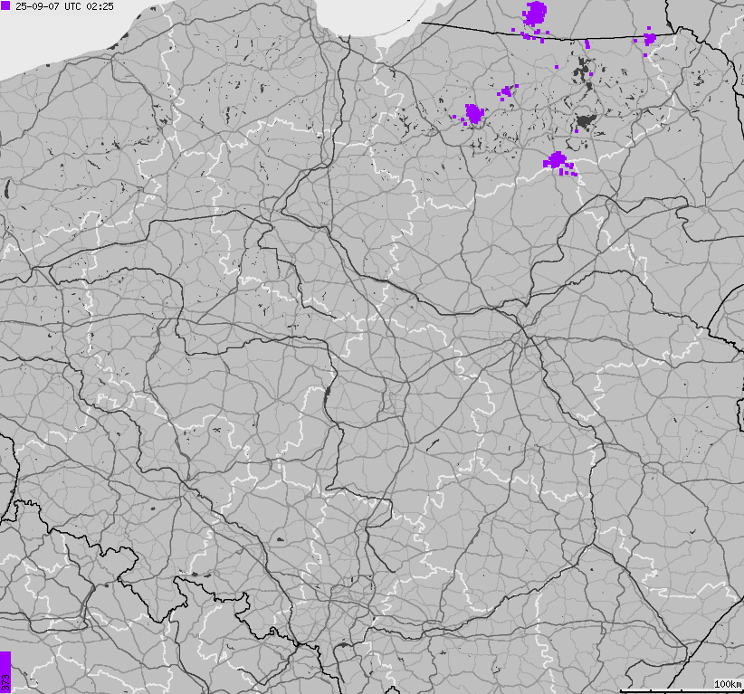 Map of lightnings across Poland