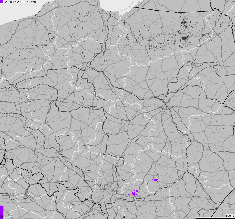 Map of lightnings across Poland