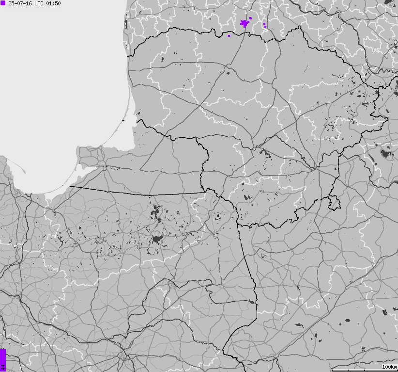 Map of lightnings across Poland