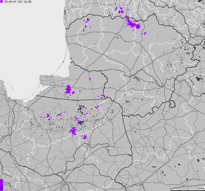 Map of lightnings across Poland