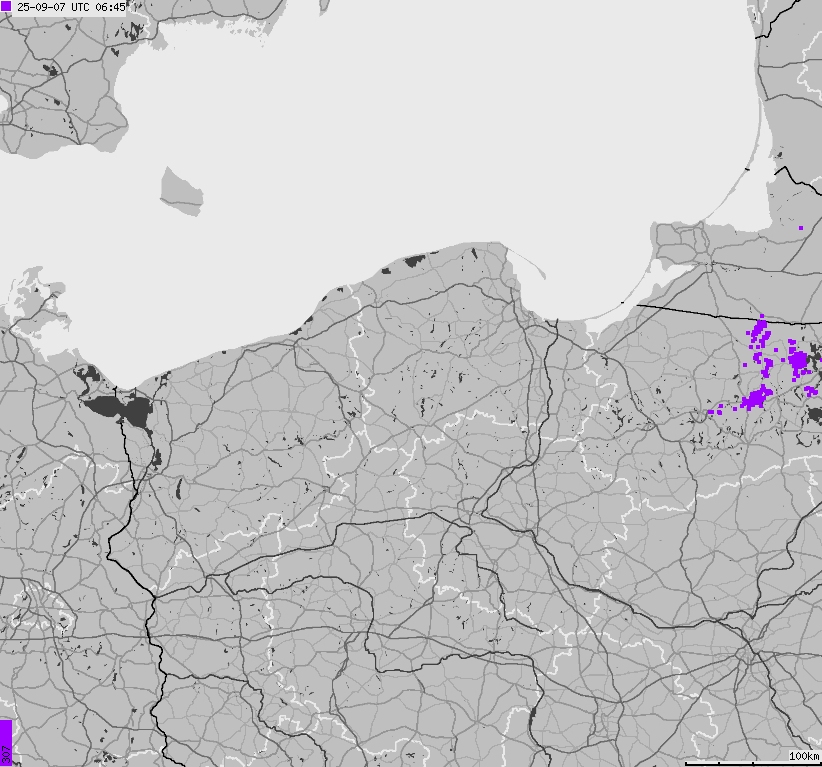 Mapa wyładowań atmosferycznych na obszarze Polski