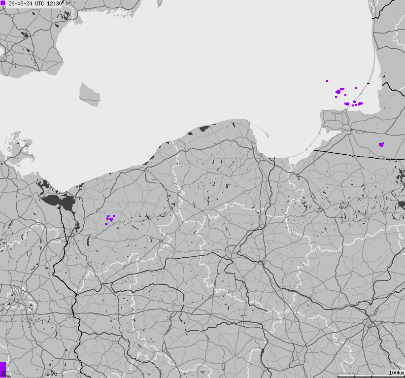 Mapa wyładowań atmosferycznych na obszarze Polski