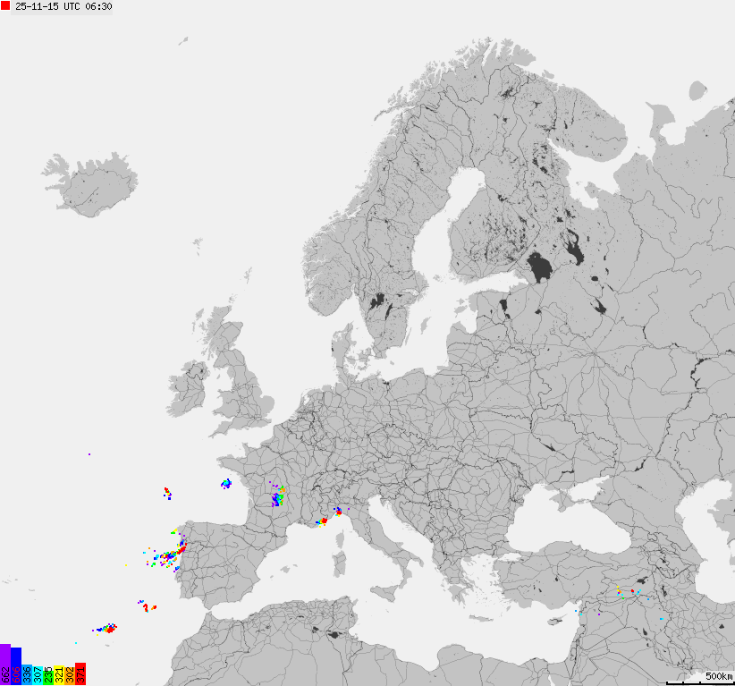 Map of lightnings across Europe