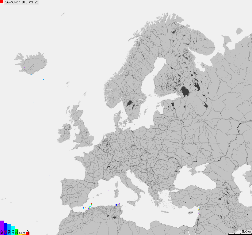 Mapa wyładowań atmosferycznych na obszarze Europy