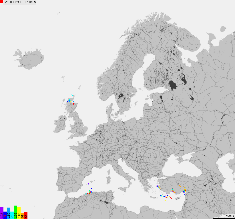 Map of lightnings across Europe