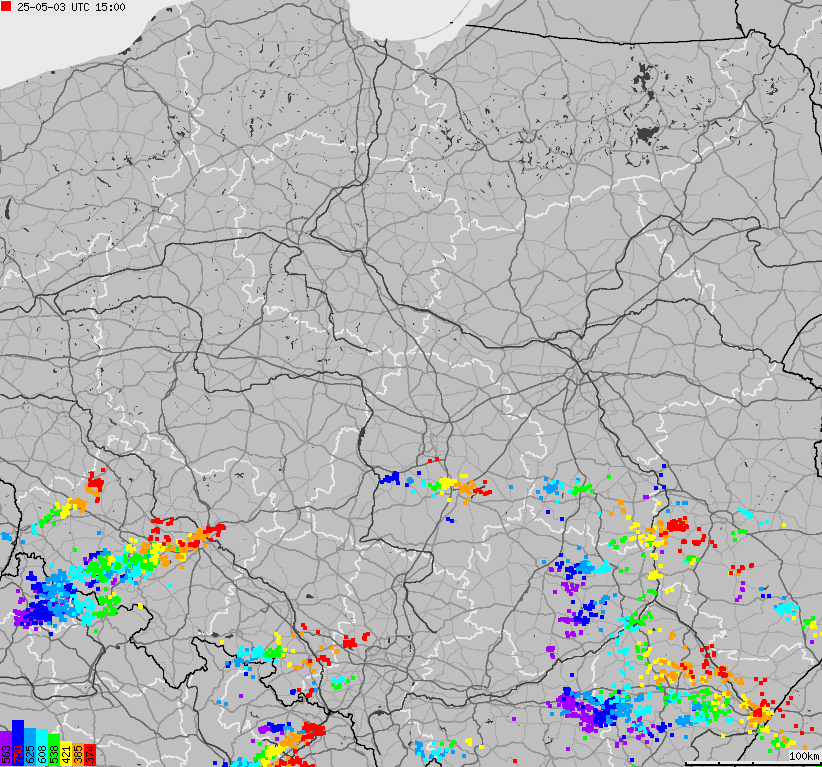 Map of lightnings across Poland