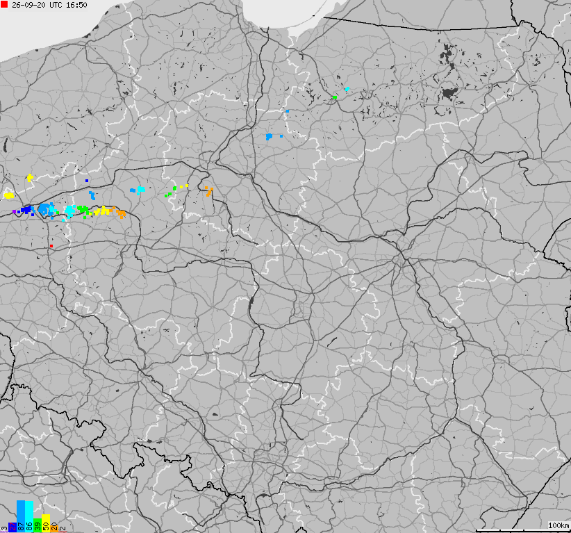Map of lightnings across Poland