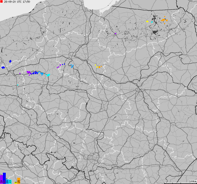 Map of lightnings across Poland