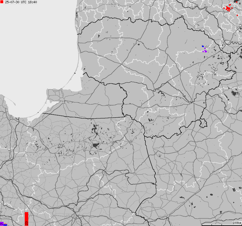 Map of lightnings across Poland