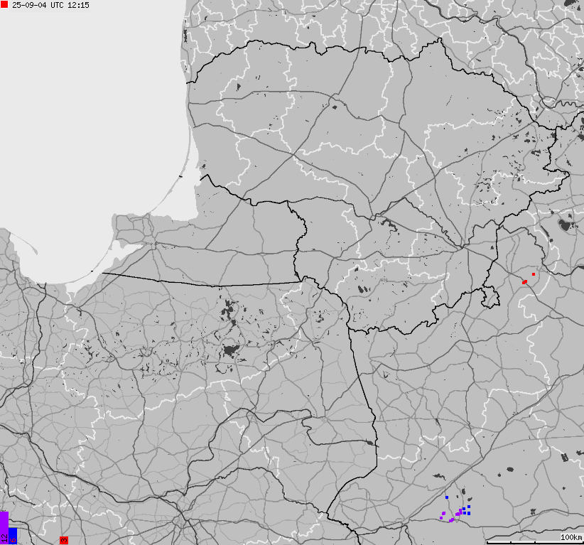 Mapa wyładowań atmosferycznych na obszarze Polski