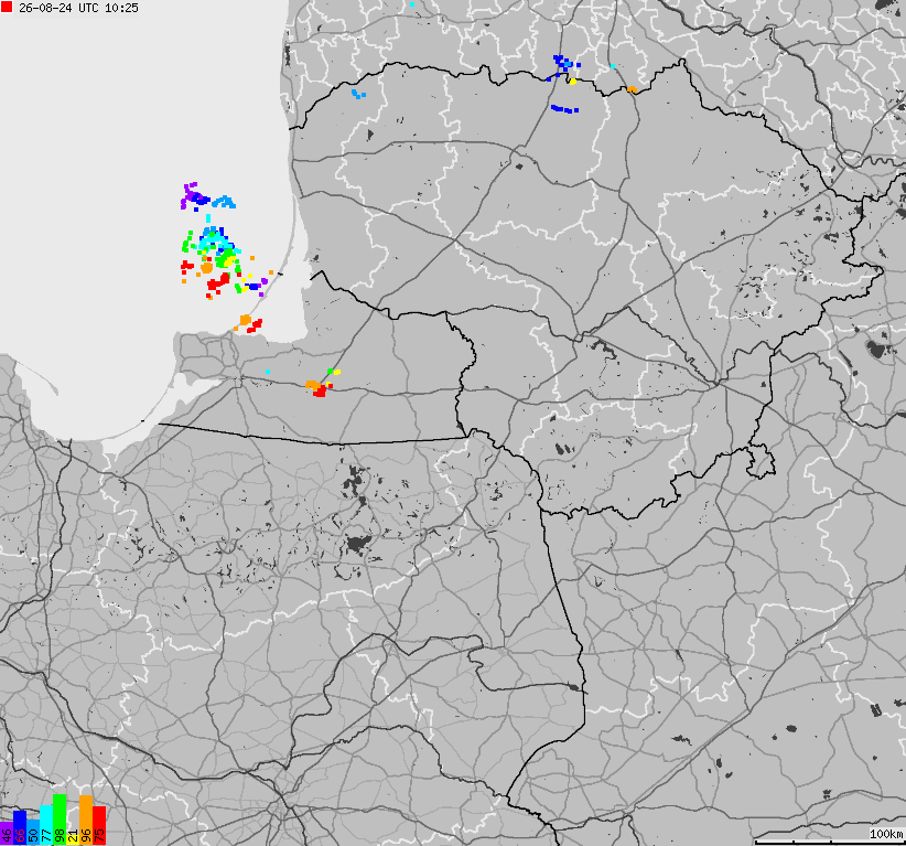 Mapa wyładowań atmosferycznych na obszarze Polski
