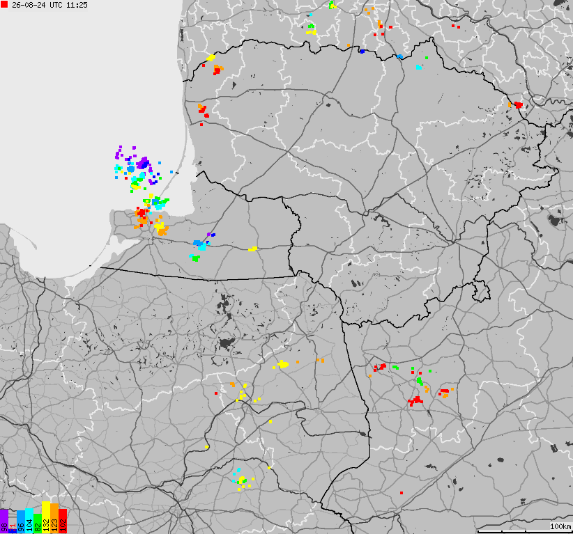 Mapa wyładowań atmosferycznych na obszarze Polski
