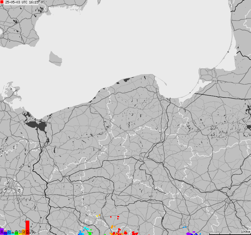 Map of lightnings across Poland