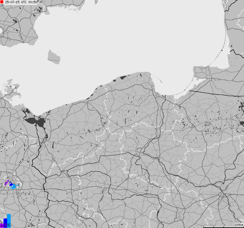 Mapa wyładowań atmosferycznych na obszarze Polski
