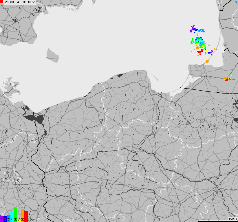 Mapa wyładowań atmosferycznych na obszarze Polski
