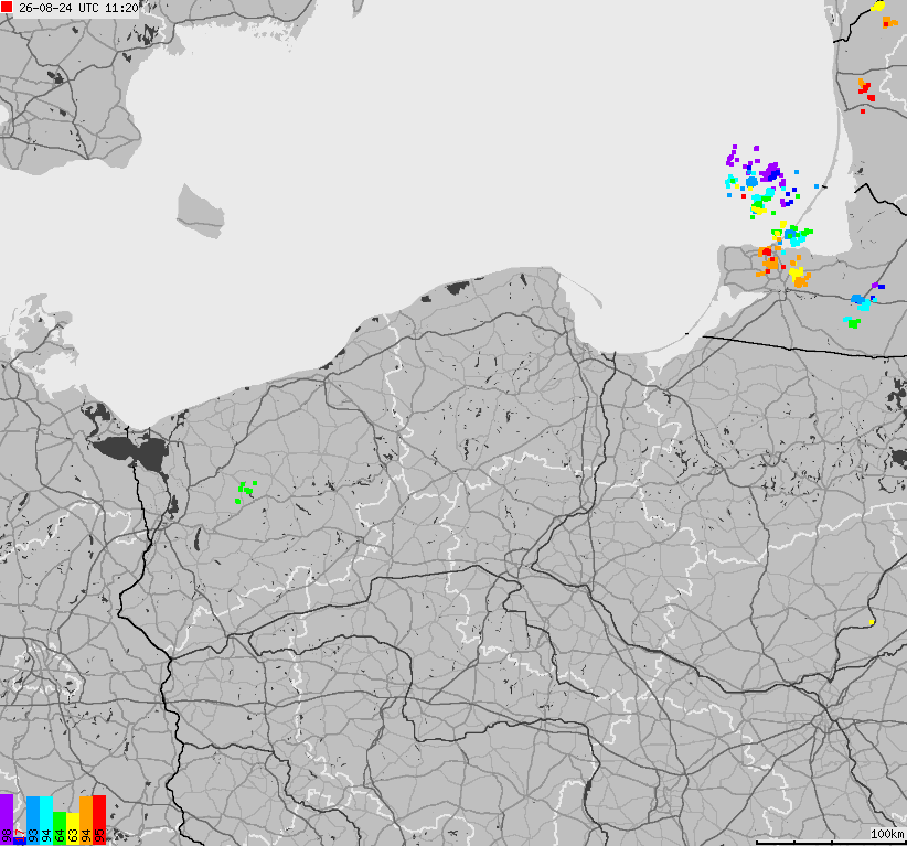 Mapa wyładowań atmosferycznych na obszarze Polski