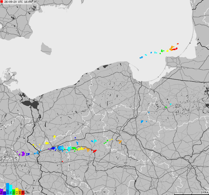 Map of lightnings across Poland