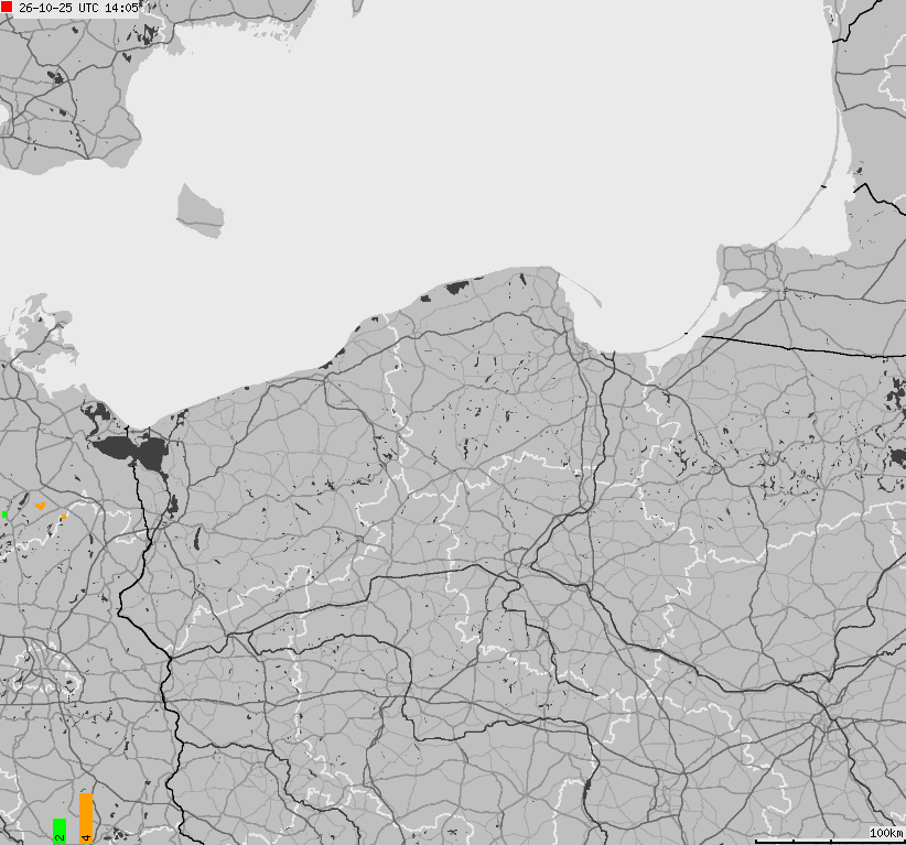 Mapa wyładowań atmosferycznych na obszarze Polski