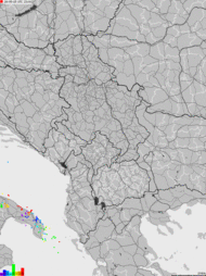 Mapa burzowa Albanii, Czarnogóry, Kosowa, Macedonii Północnej, Serbii