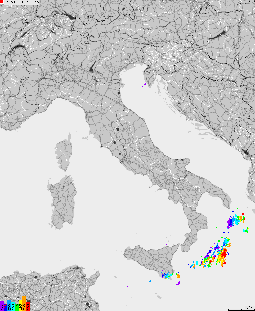 Map of lightnings across Italy