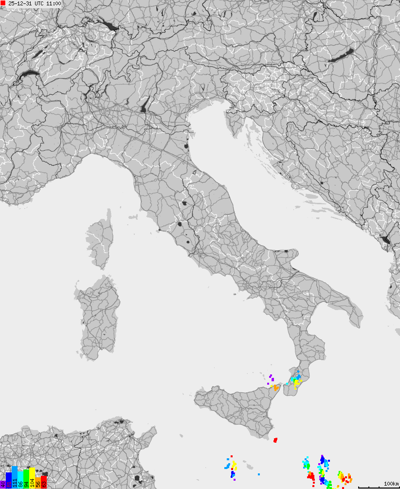 Map of lightnings across Italy