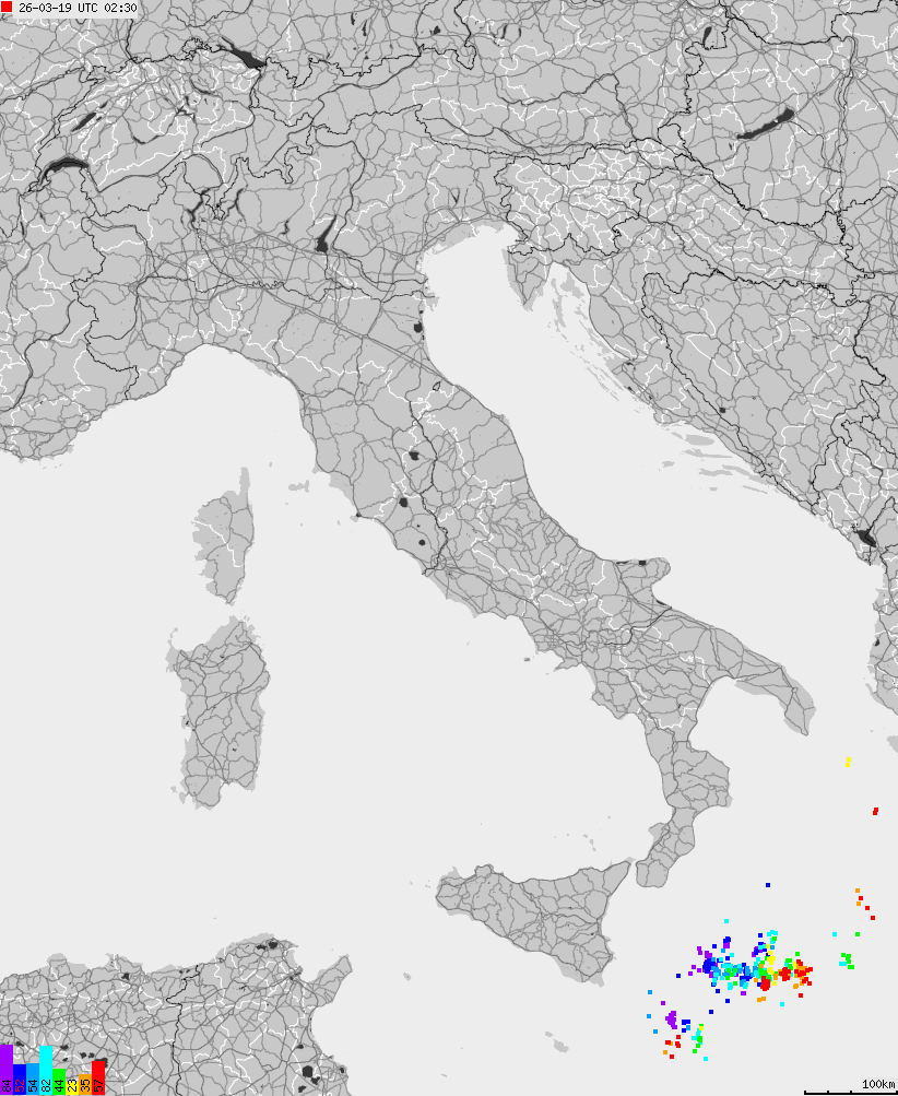 Map of lightnings across Italy