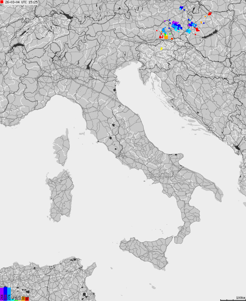 Map of lightnings across Italy