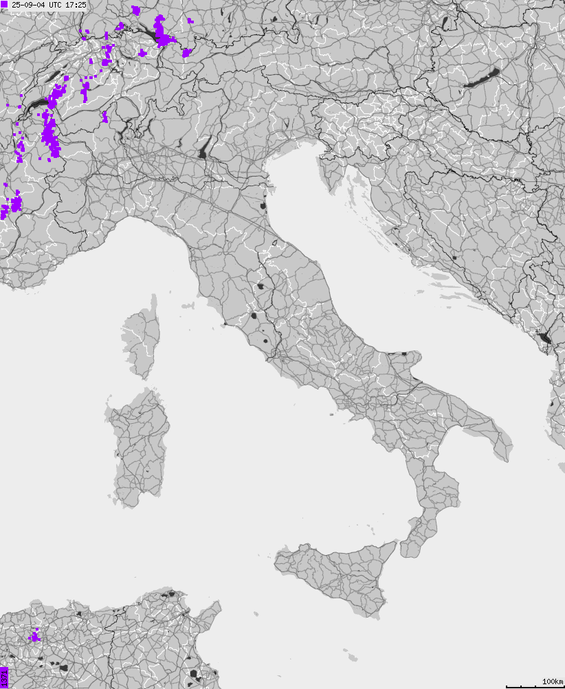 Map of lightnings across Italy