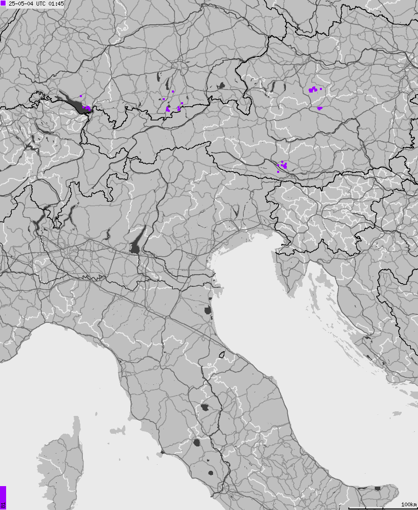 Map of lightnings across Italy