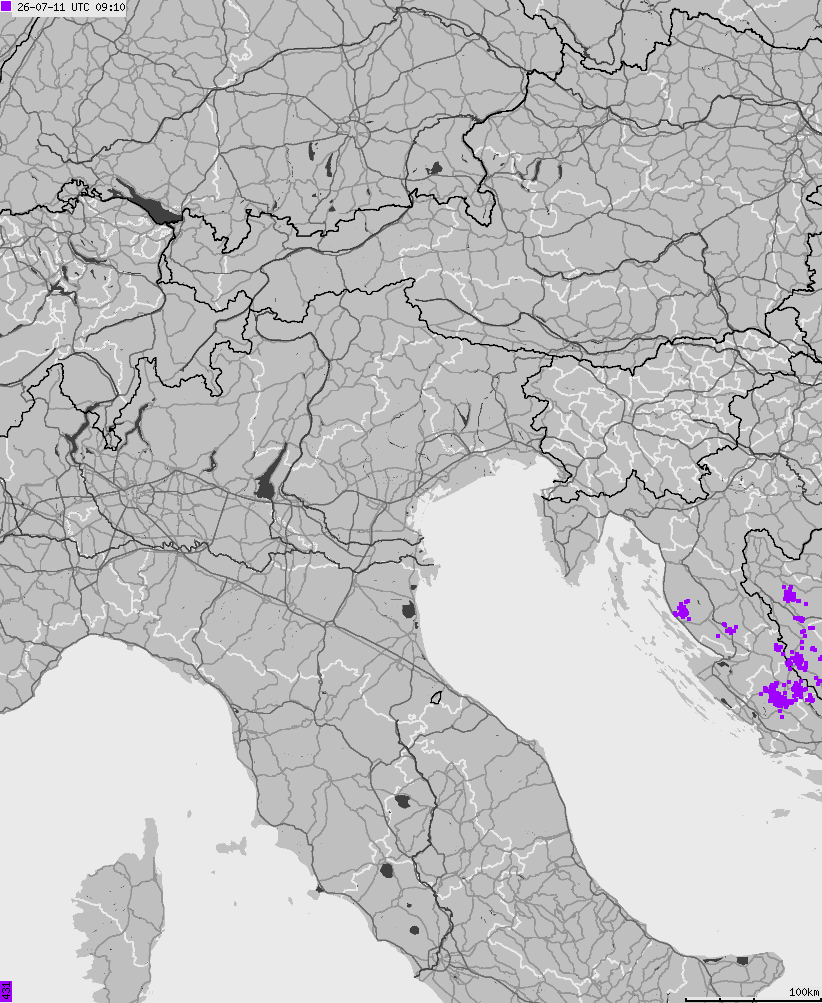 Map of lightnings across Italy