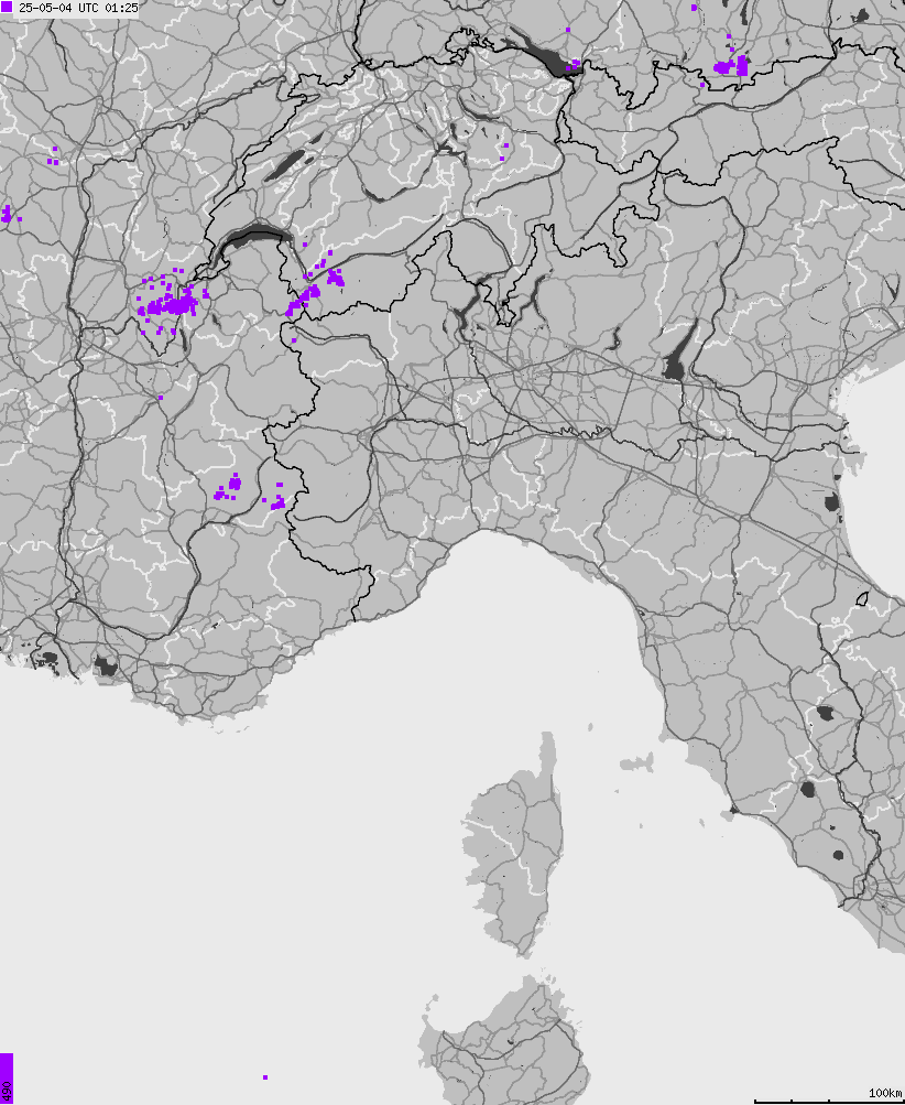 Map of lightnings across Italy