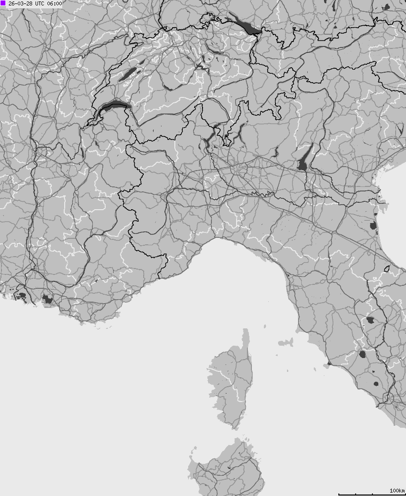 Map of lightnings across Italy