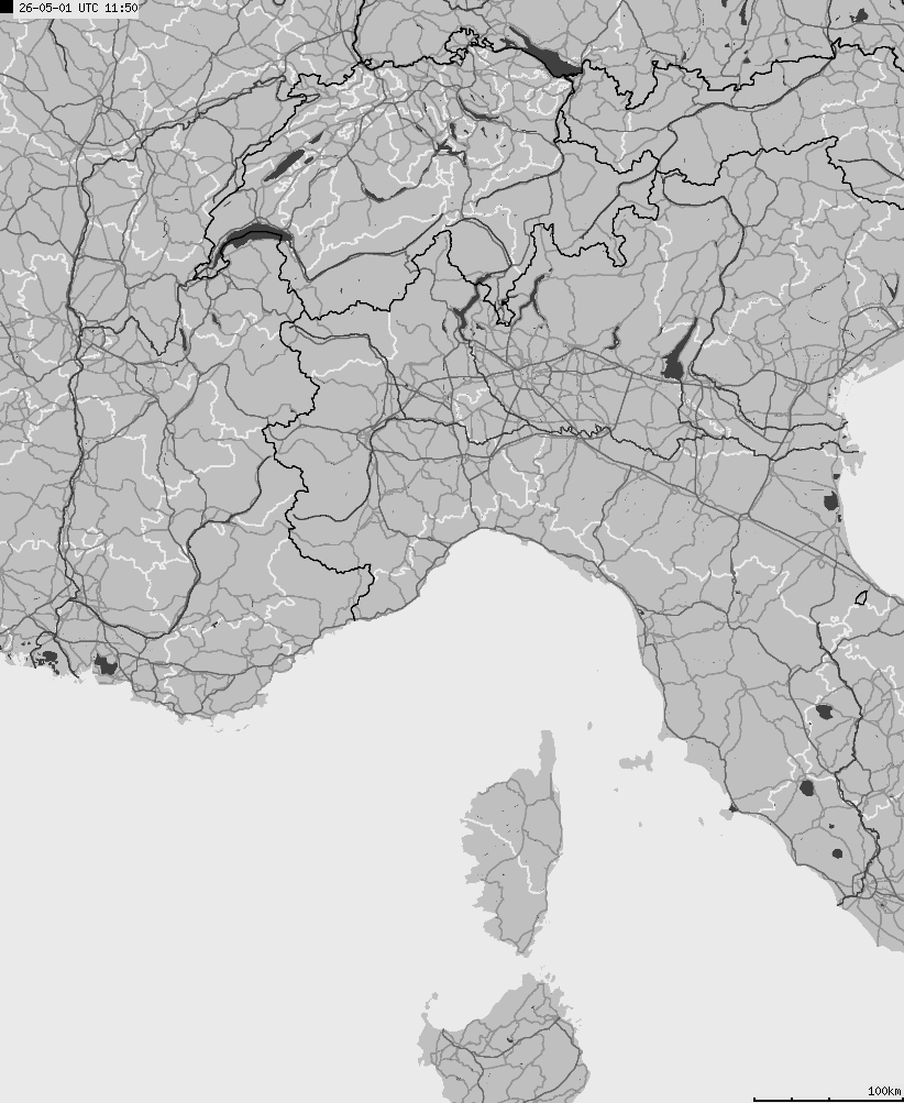 Mapa wyładowań atmosferycznych na obszarze Włoch