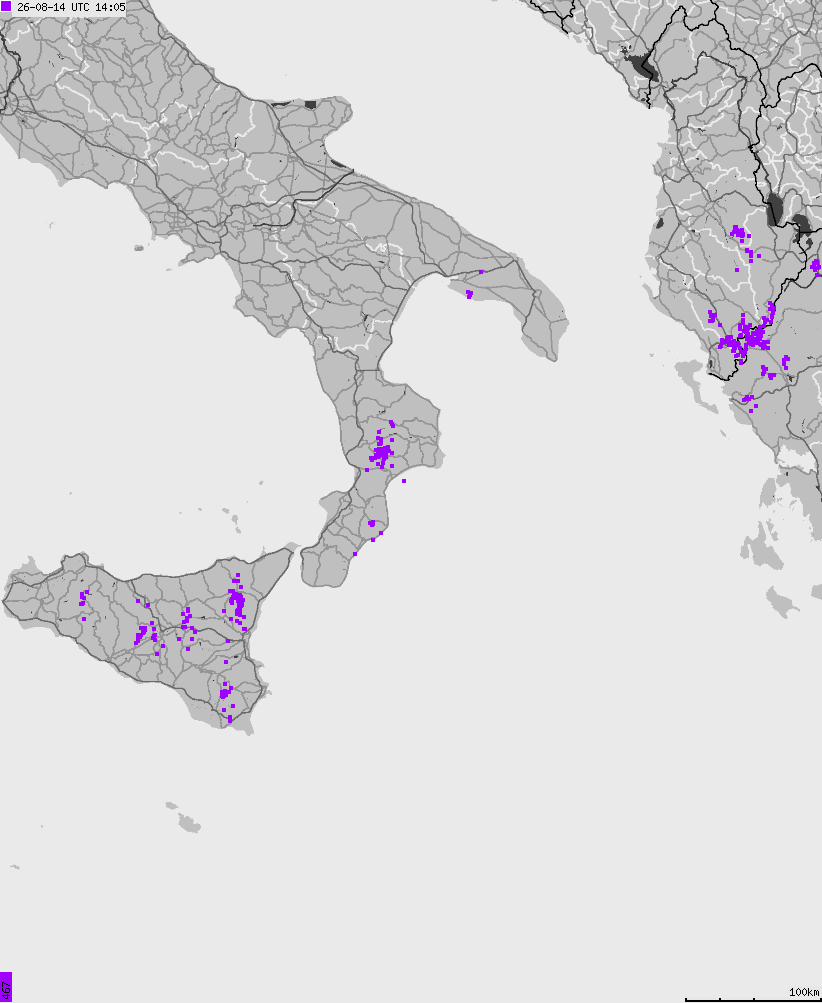 Map of lightnings across Italy