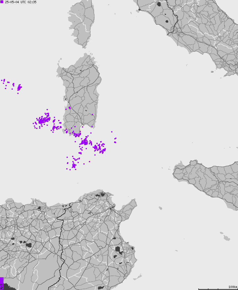 Map of lightnings across Italy