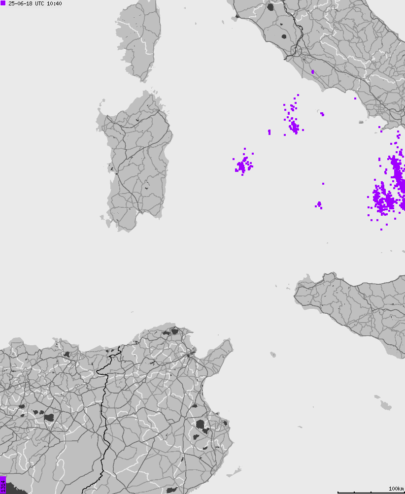 Map of lightnings across Italy
