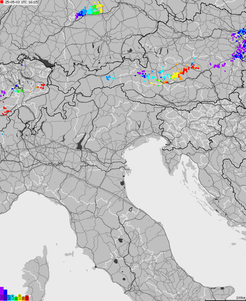 Map of lightnings across Italy