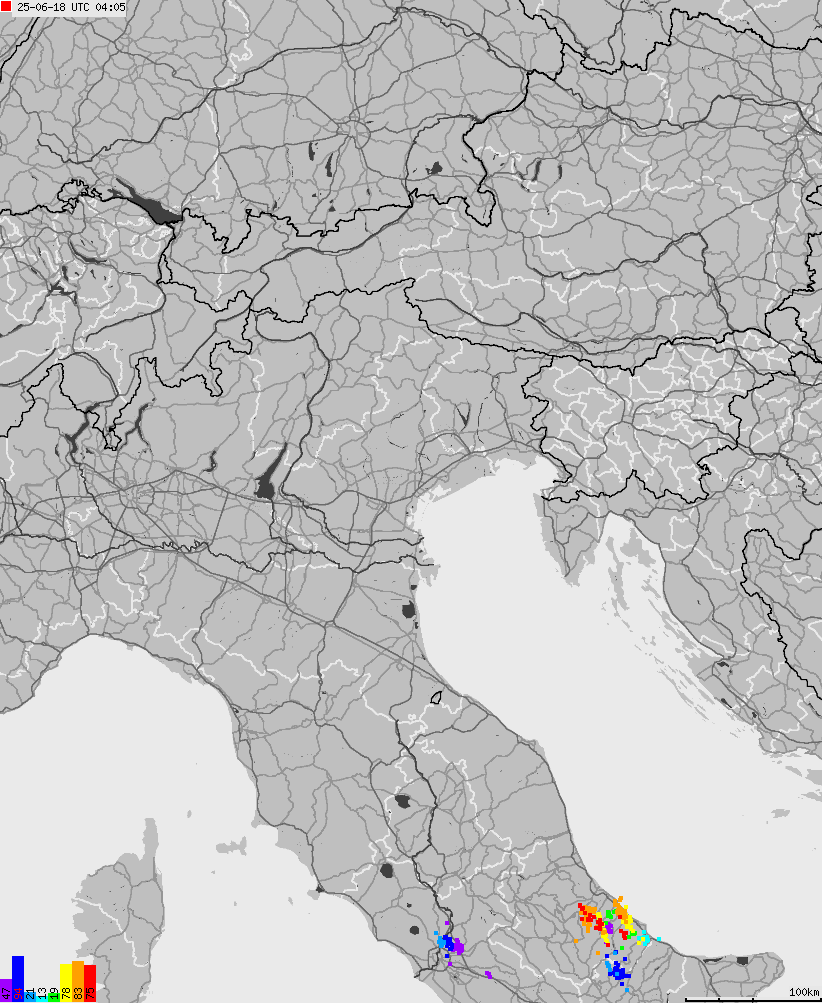 Map of lightnings across Italy