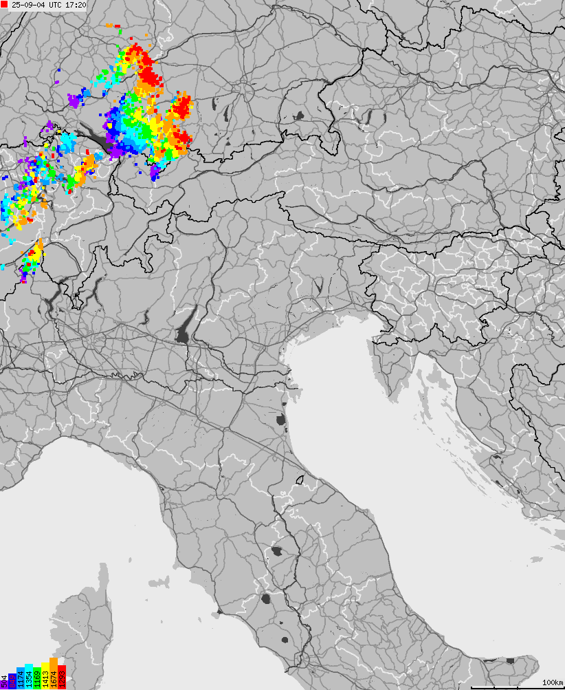 Map of lightnings across Italy